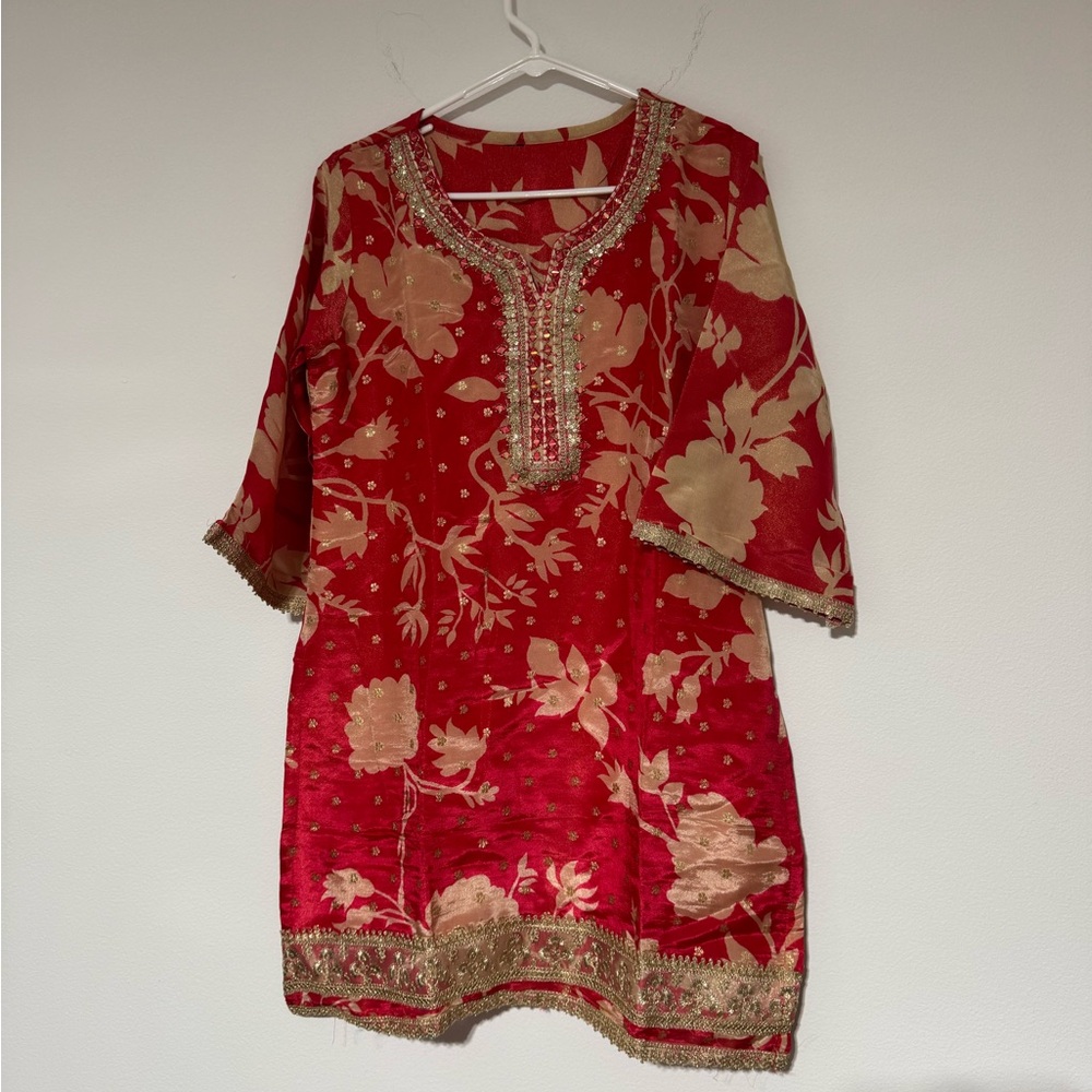 Red and Gold Floral Tunic